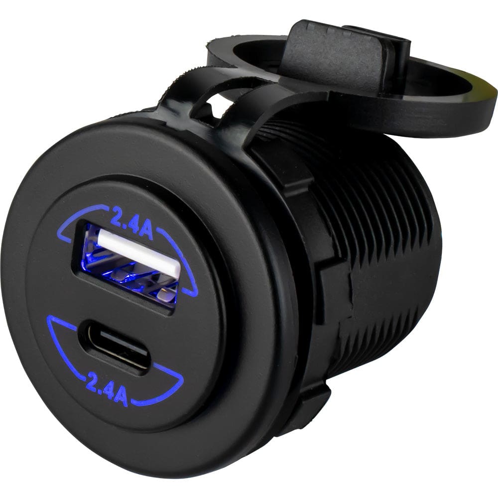 Sea-Dog Round Dual USB & USB-C Power Socket - Electrical | Accessories - Sea-Dog