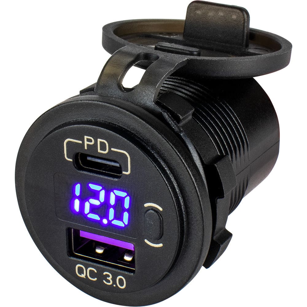 Sea-Dog Round USB & USB-C Power Socket w/ Hidden Voltmeter - Electrical | Accessories - Sea-Dog