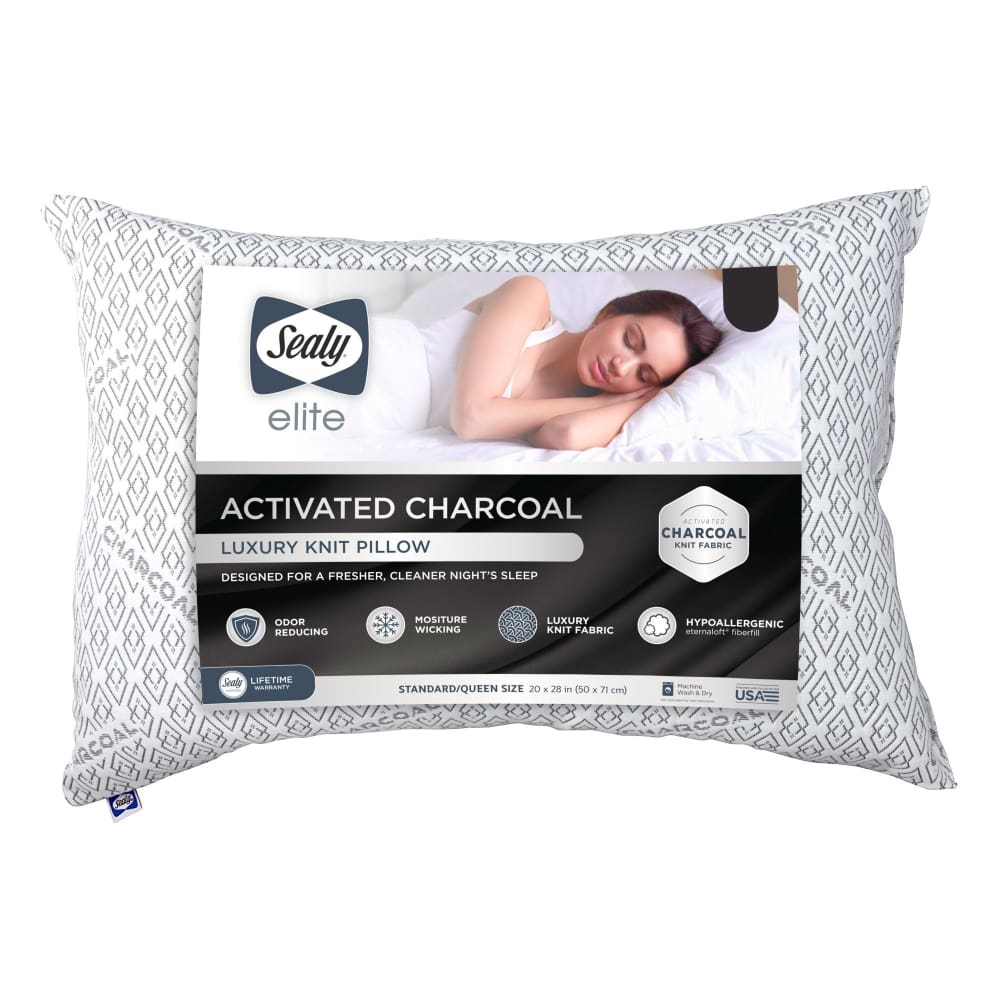 Sealy Standard/Queen Size Charcoal Pillow - White - Sealy