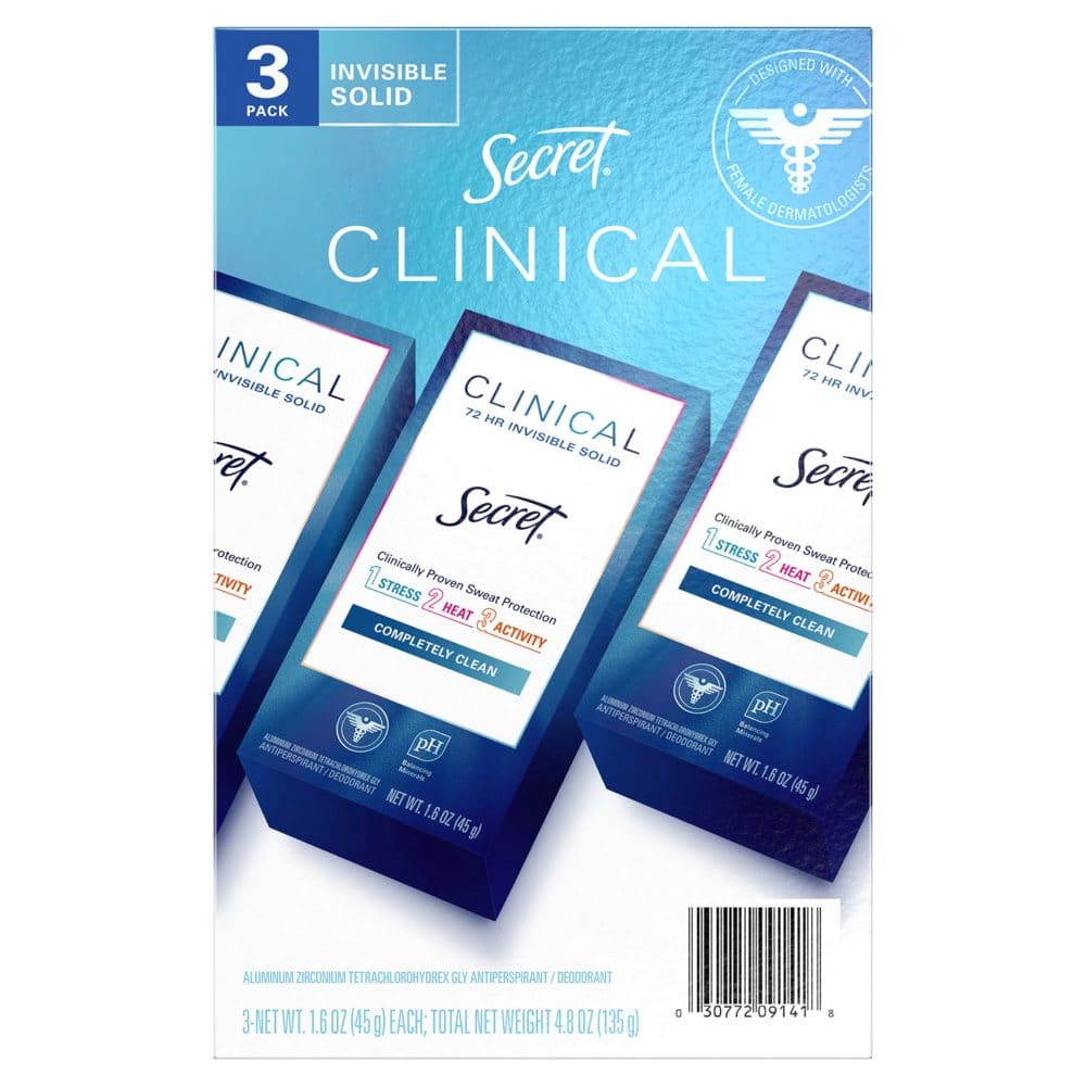 Secret Clinical Invisible Solid Antiperspirant and Deodorant Completely Clean (1.6 oz. 3 pk.) - Deodorants & Antiperspirants - Secret