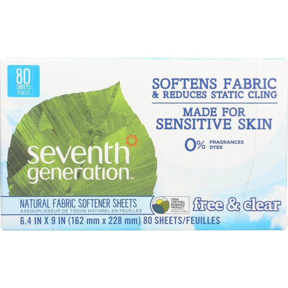 Seventh Generation Seventh Generation Natural Fabric Softener Sheets Free & Clear, 80 Sheets