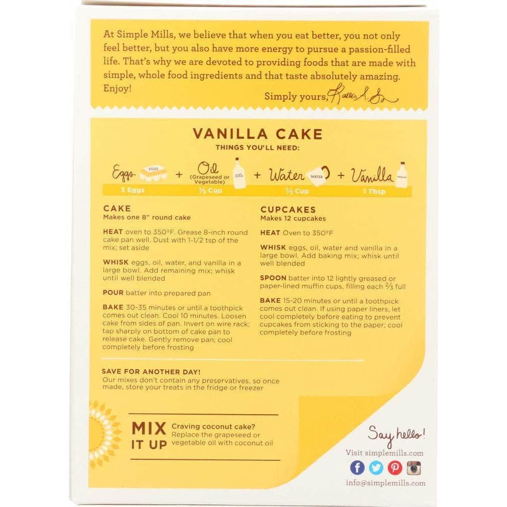 Simple Mills Simple Mills MIX CAKE VANILLA (11.540 OZ)