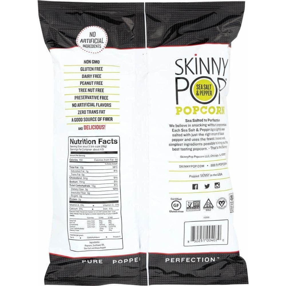 Skinny Pop Skinny Pop All Natural Black Pepper Popcorn Gluten Free, 4.4 oz