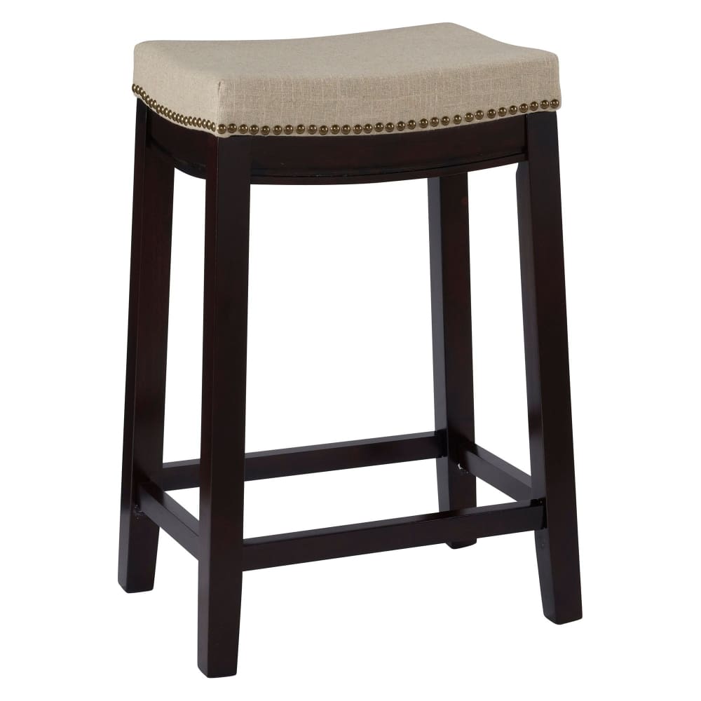 Sonia Counter Stool - Beige and Dark Walnut - Linon