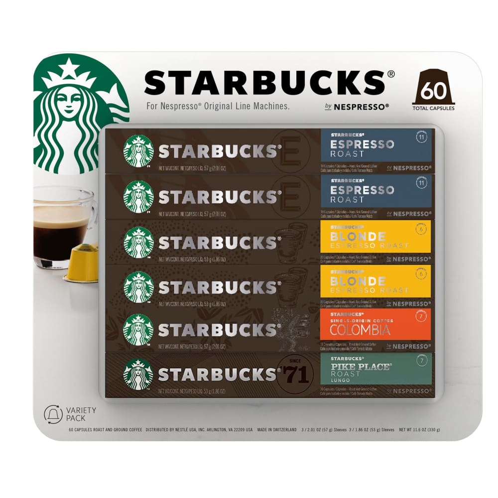 Starbucks by Nespresso Original Line Capsules Variety Pack Pods 60 ct. - Home/Grocery Household & Pet/Coffee Tea & Creamer/Coffee/ -