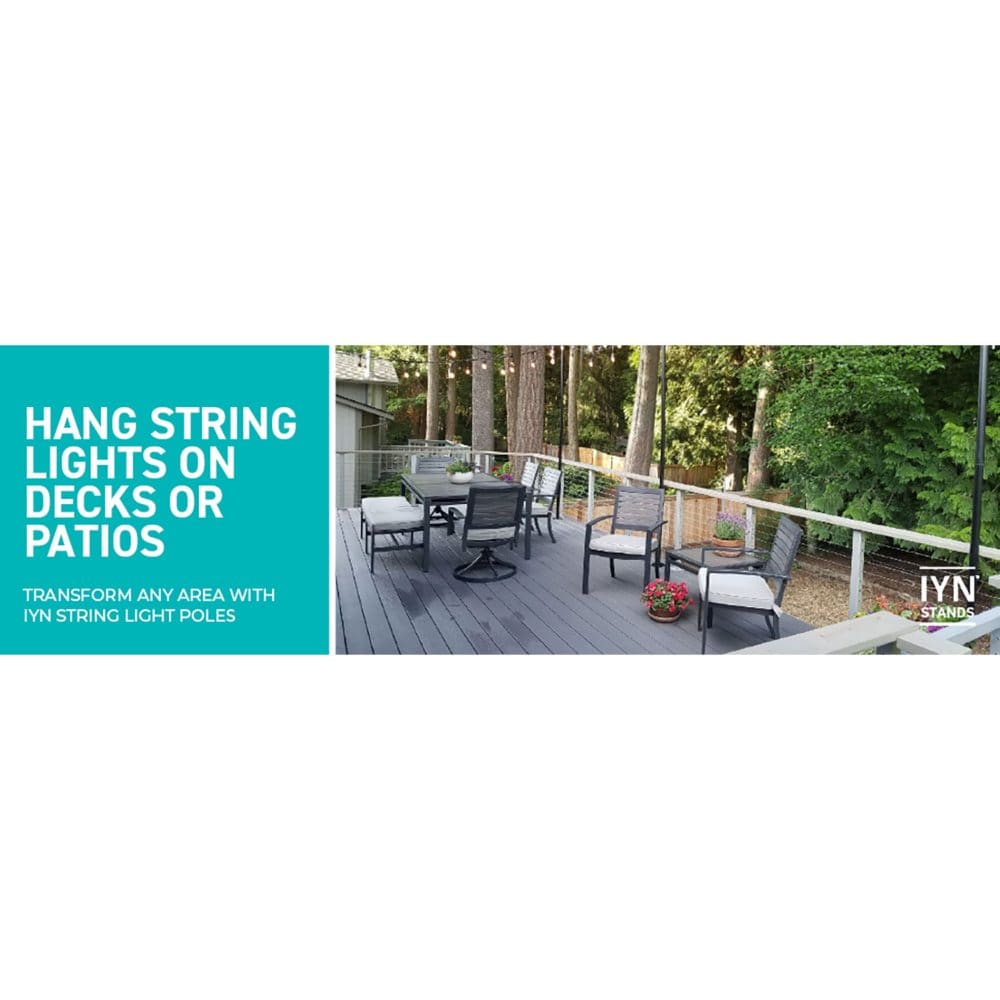 String-Light Pole Stand and Mounting Plate with 25’ LED String Lights - Outdoor Lighting - String-Light