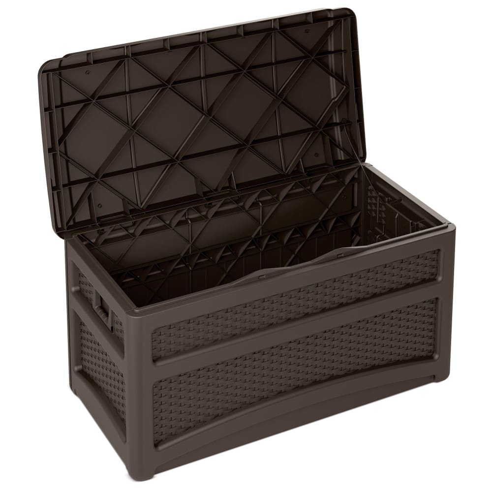 Suncast 73-Gal. Resin Wicker Deck Box with Wheels - Brown - Suncast