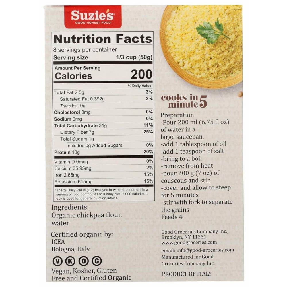 SUZIES Grocery > Pantry > Rice SUZIES: Couscous Chickpea, 14 oz