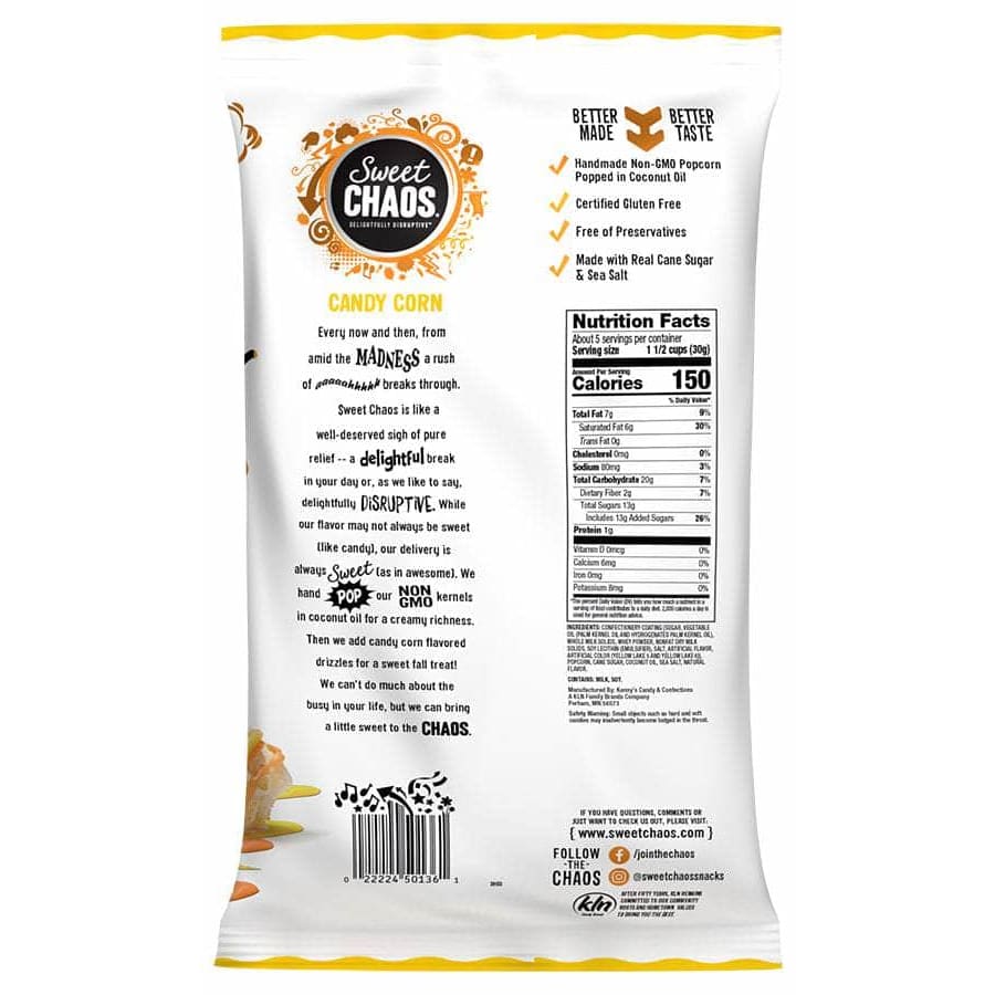 SWEET CHAOS Grocery > Snacks > Popcorn SWEET CHAOS: Candy Corn Drizzled Popcorn, 5.5 oz