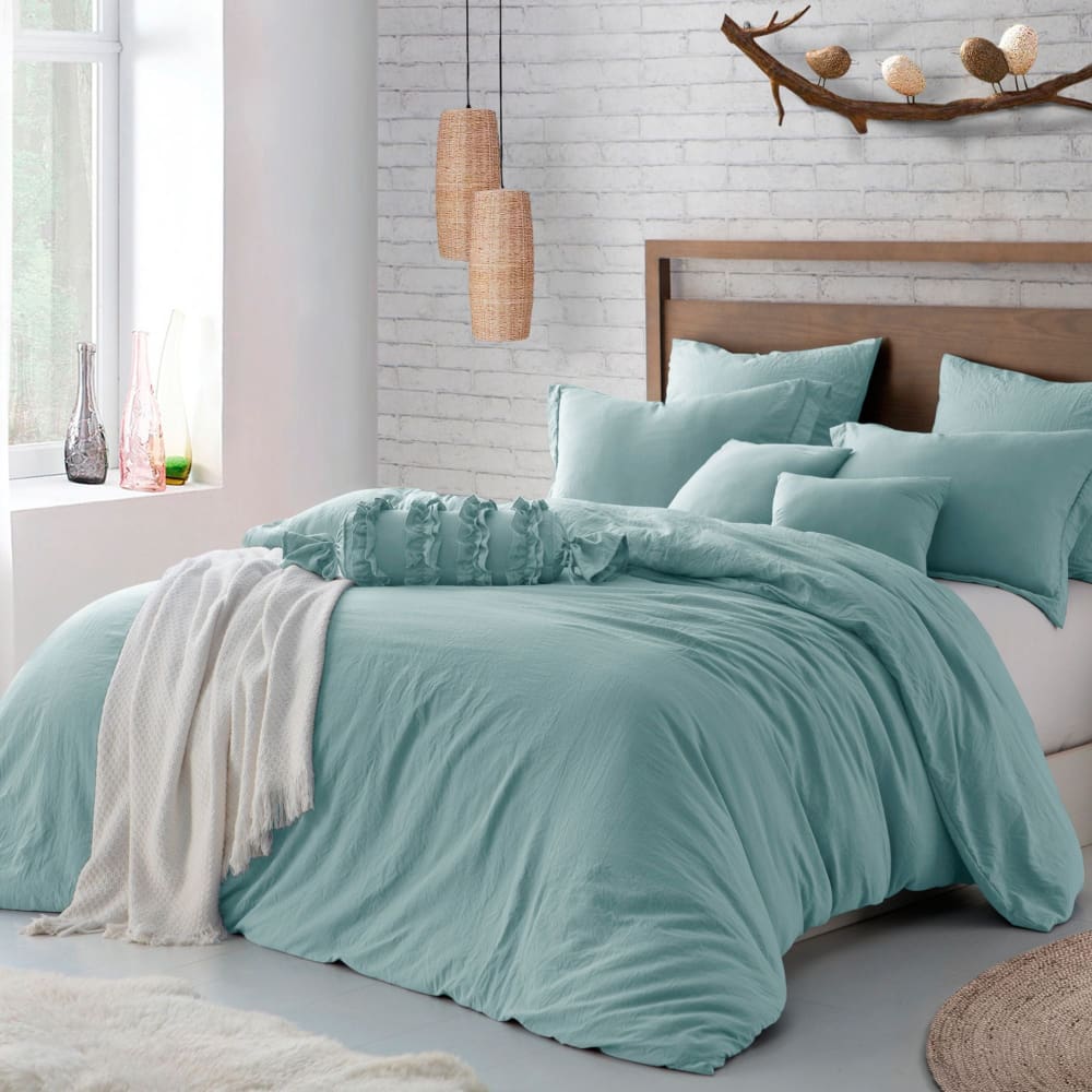 Swift Home Cozy and Soft Lush Washed Crinkle Duvet Twin/Twin XL Cover Set - Dusty Mint - Swift