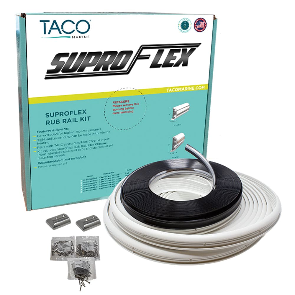 TACO SuproFlex Rub Rail Kit - White w/ Flex Chrome Insert - 2H x 31/ 32W x 80’L - Marine Hardware | Rub Rail - TACO Marine