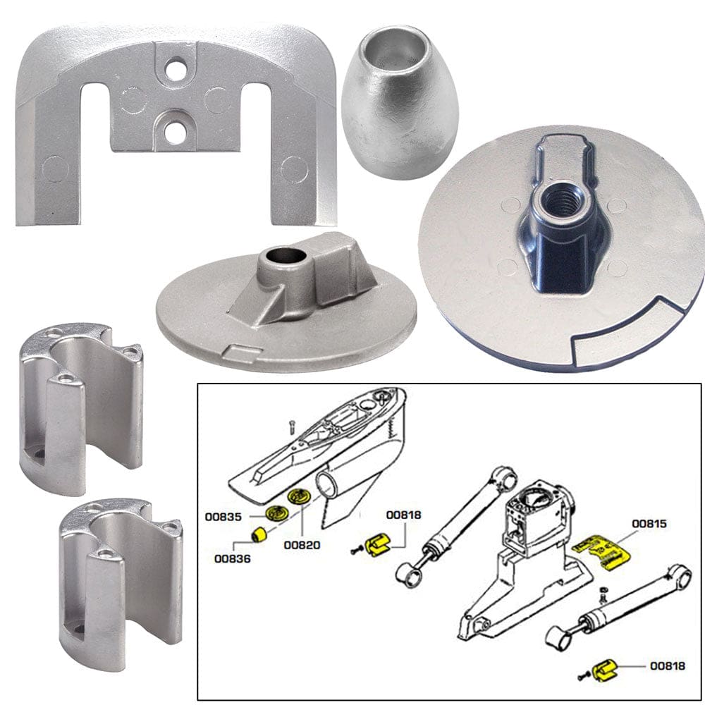 Tecnoseal Anode Kit w/ Hardware - Mercury Bravo 3 2004-Present - Aluminum - Boat Outfitting | Anodes - Tecnoseal