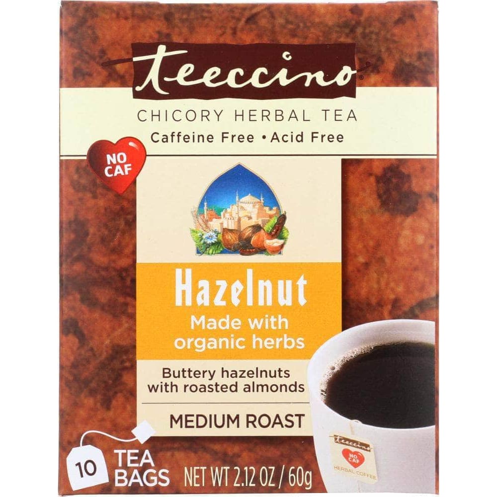 Teeccino Teeccino Chicory Herbal Tea Medium Roast Caffeine Free Hazelnut 10 Tea Bags, 2.12 Oz