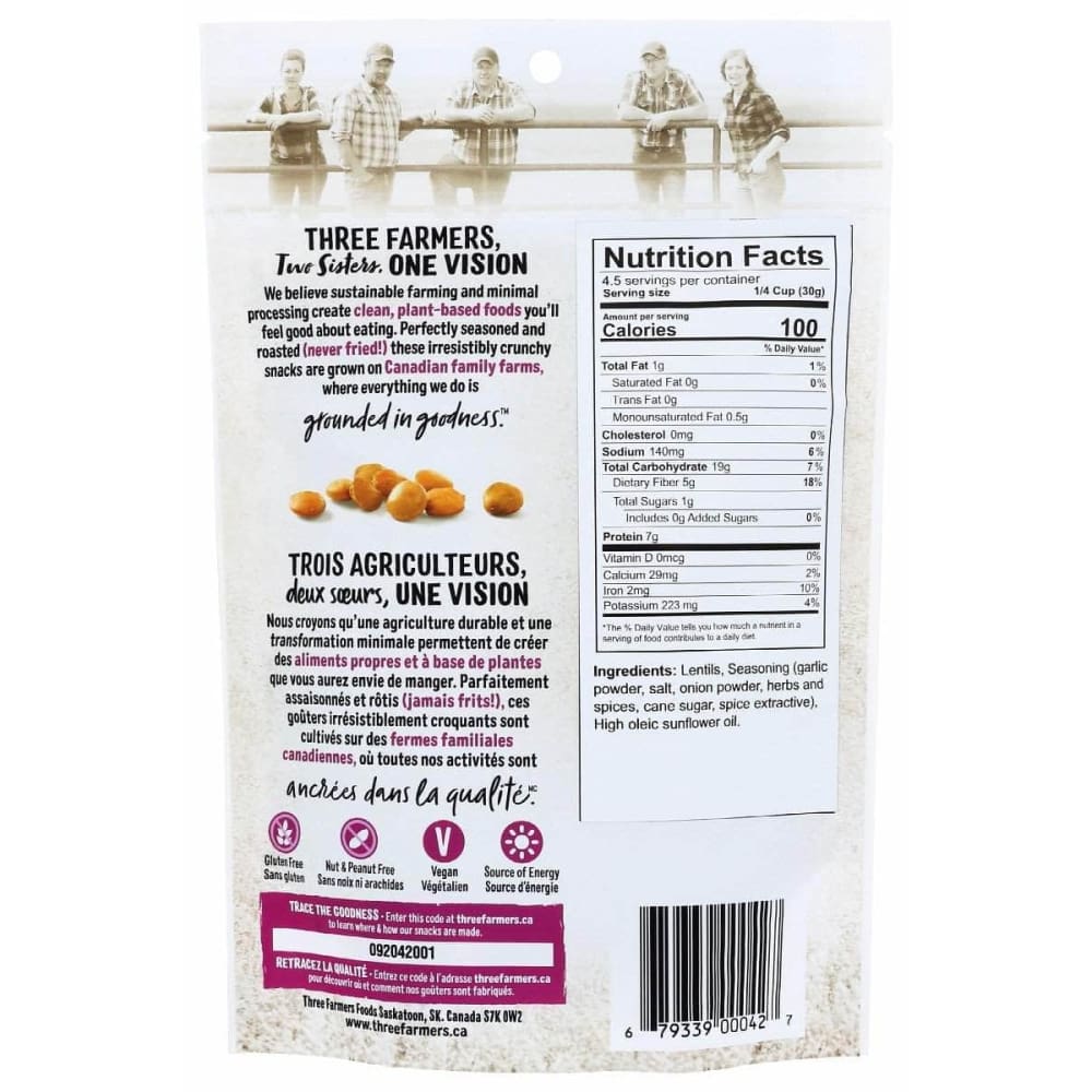 THREE FARMERS FOODS INC Three Farmers Foods Inc Snack Lentil Garlic Herb, 140 Gm