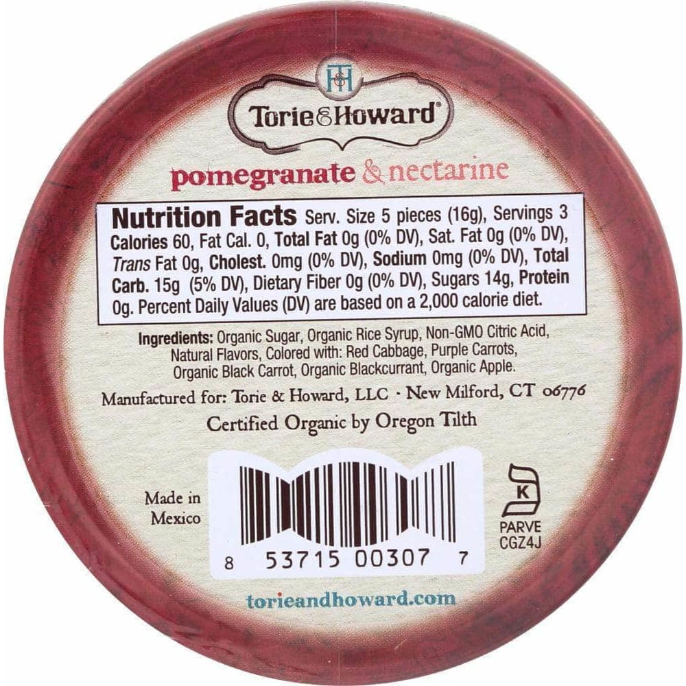 Torie & Howard Torie & Howard Organic Hard Candy Pomegrante and Nectarine, 2 oz