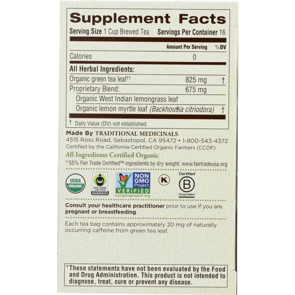 Traditional Medicinals Traditional Medicinals Organic Green Tea Lemongrass 16 Tea Bags, 0.85 oz