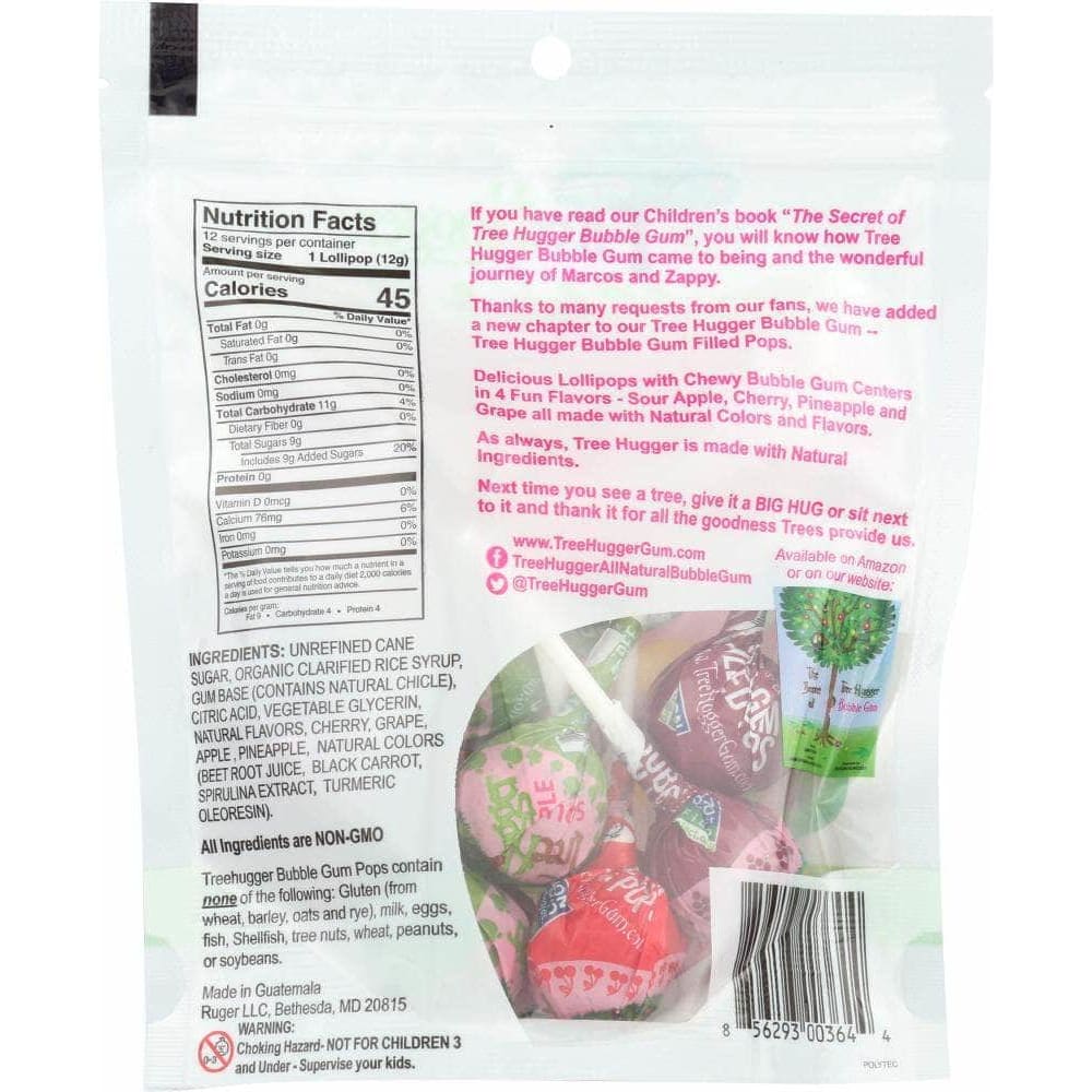 Tree Hugger Tree Hugger Bubble Gum Filled Pops, 5.07 oz