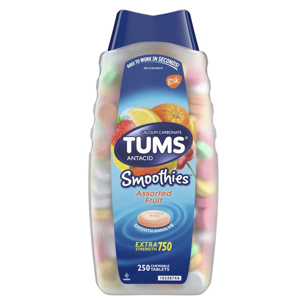 Tums Smoothies Assorted Fruit Flavor Chewable Tablets 250 ct. - Tums