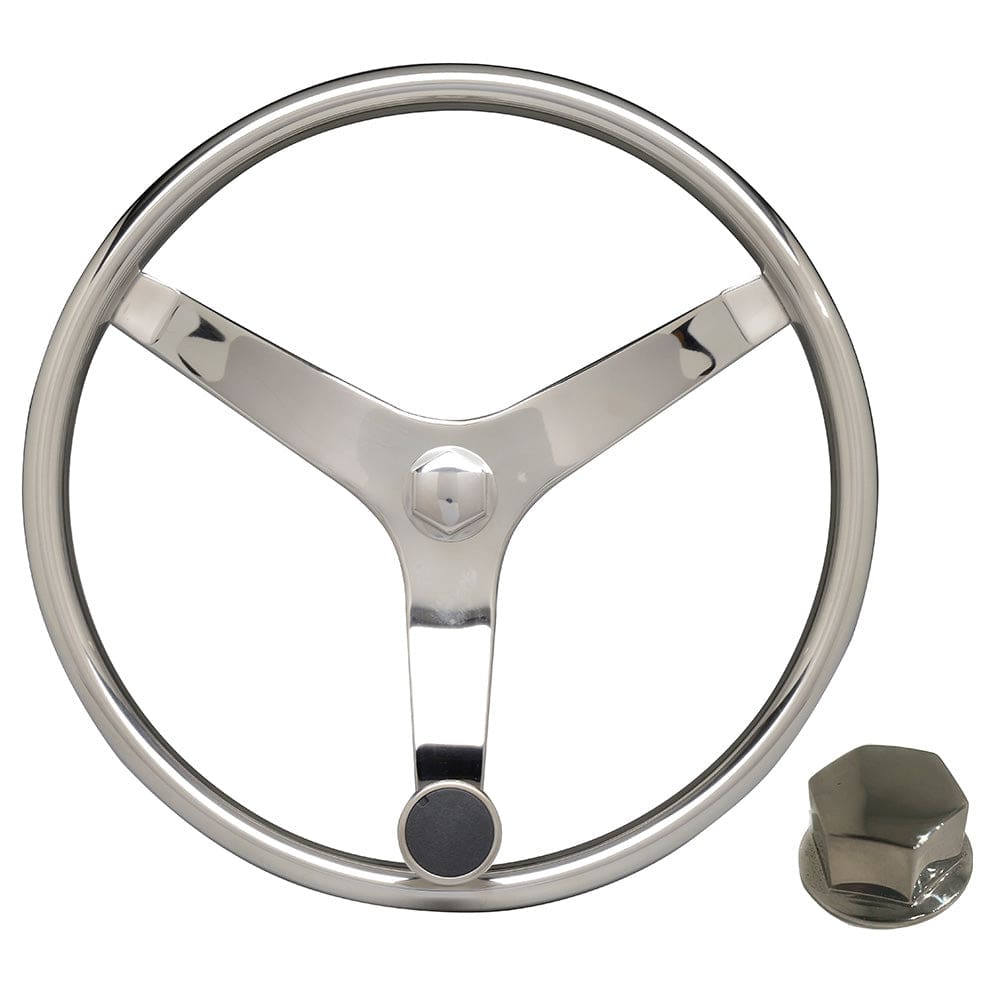 Uflex - V46 - 13.5 Stainless Steel Steering Wheel w/ Speed Knob & Chrome Nut - Boat Outfitting | Steering Systems - Uflex USA