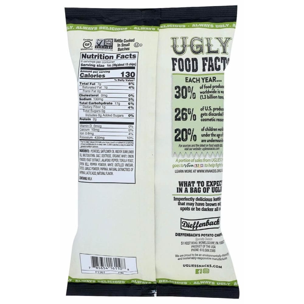 UGLIES Grocery > Snacks > Chips > Potato Chips UGLIES Jalapeno Potato Chips, 6 oz