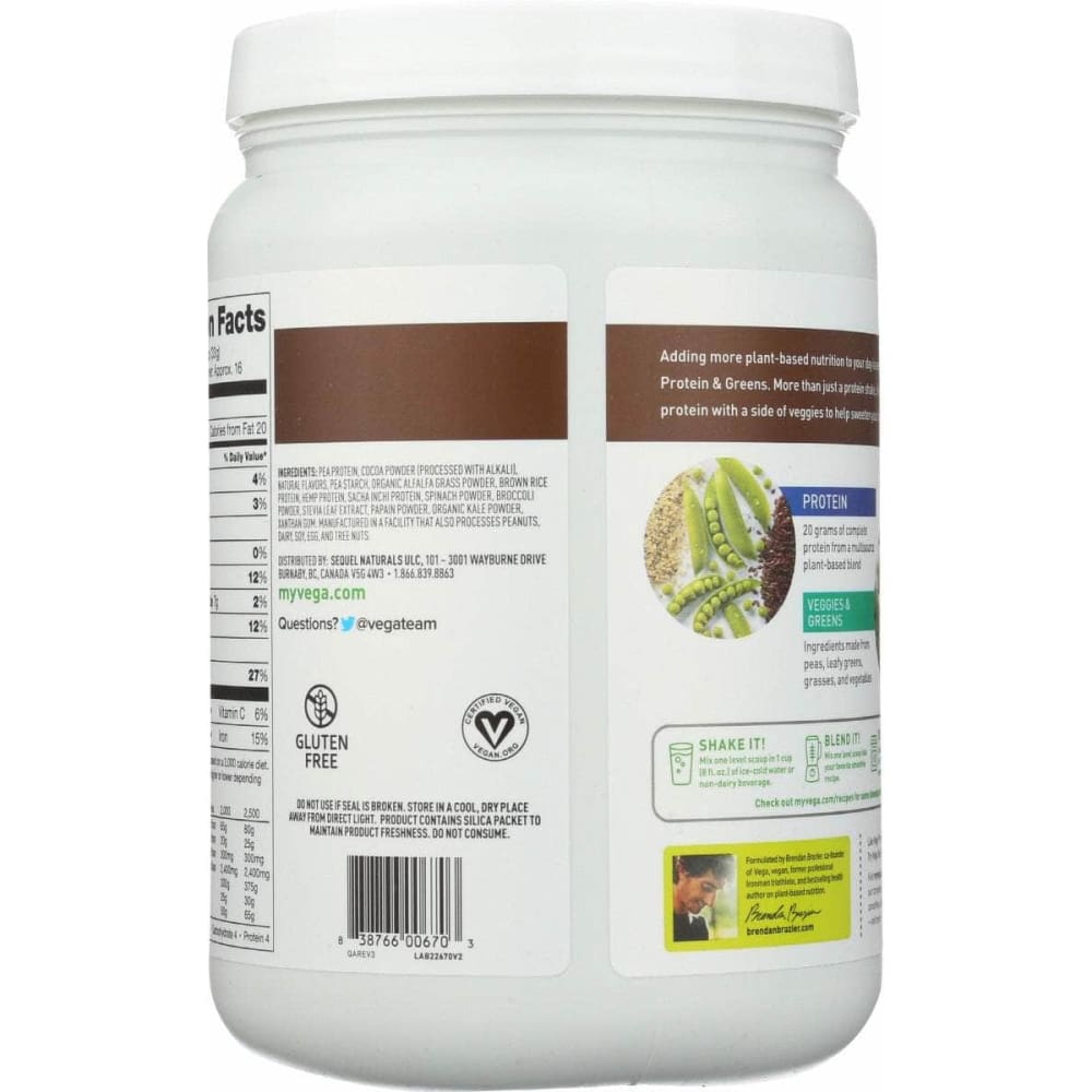 VEGA Vitamins & Supplements > Protein Supplements & Meal Replacements VEGA Protein and Greens Plant Based Protein Powder Chocolate, 18.4 oz