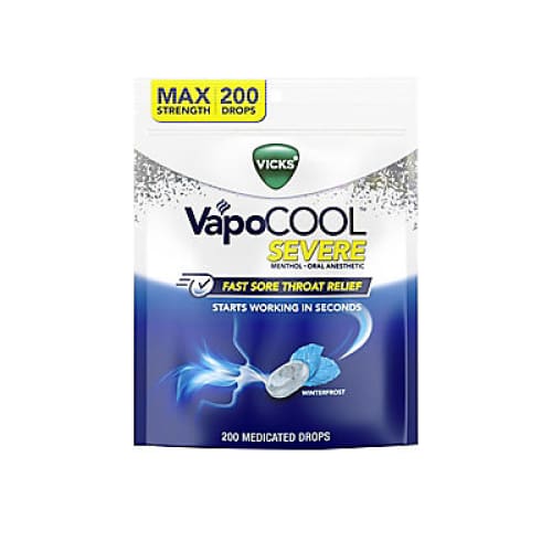 Vicks VapoCool Severe Medicated Sore Throat Drops 200 ct. - Home/Health & Wellness/Medicines & Treatments/Cough Cold & Flu/ - Vicks