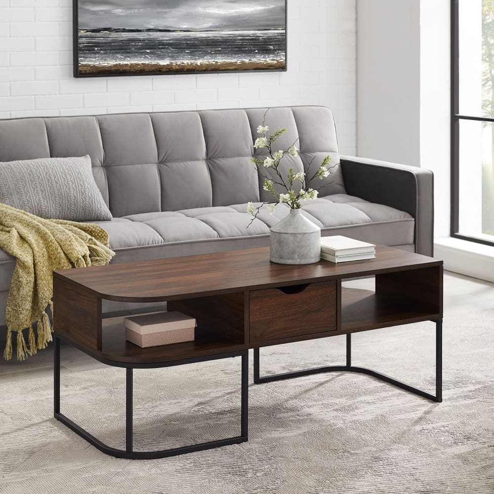 W. Trends 44 Modern Curved Edge Single Drawer Coffee Table - W. Trends