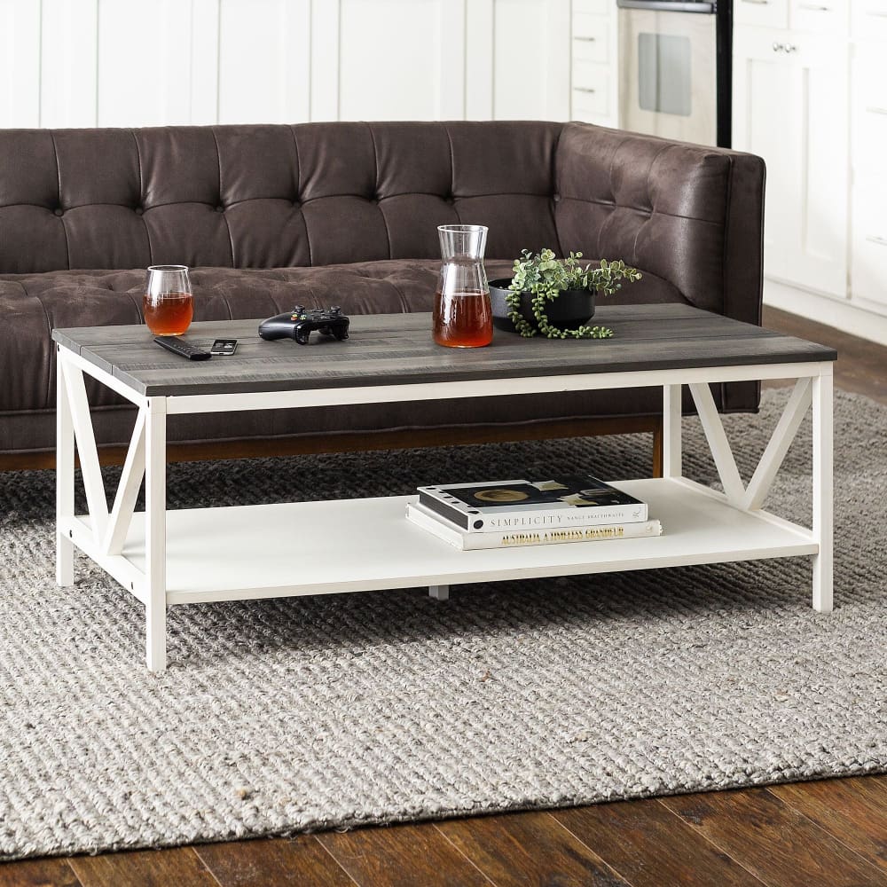 W. Trends 48 Distressed Farmhouse Solid Wood Coffee Table - Gray and White Wash - W. Trends