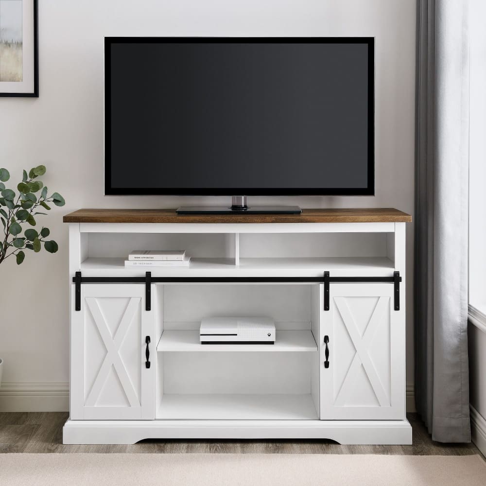 W. Trends 52 Farmhouse Sliding Barn Door TV Stand for Most TV’s up to 58 - White Brown - W. Trends