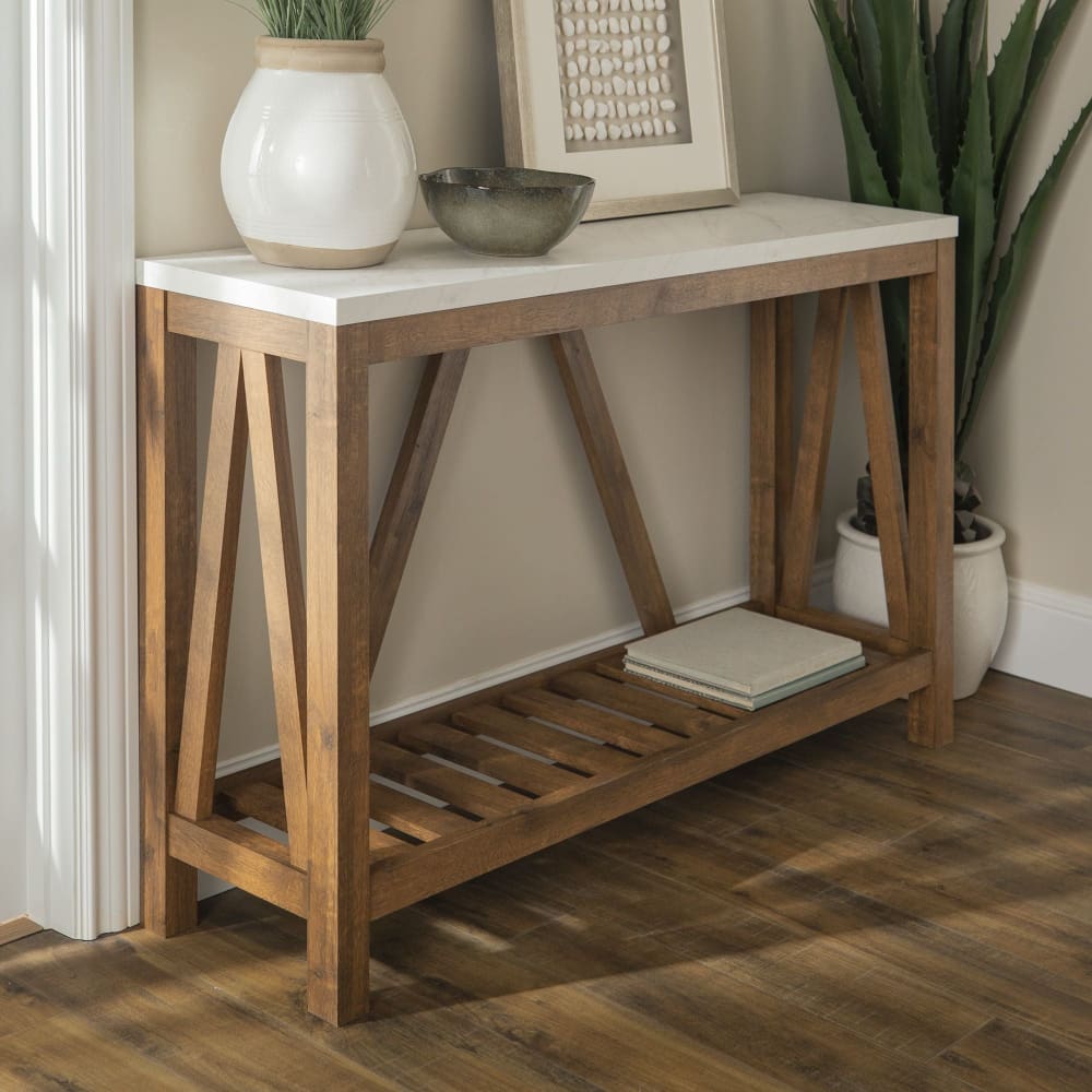 W. Trends 52 Modern Farmhouse Entryway Console Table - Marble and Walnut - W. Trends