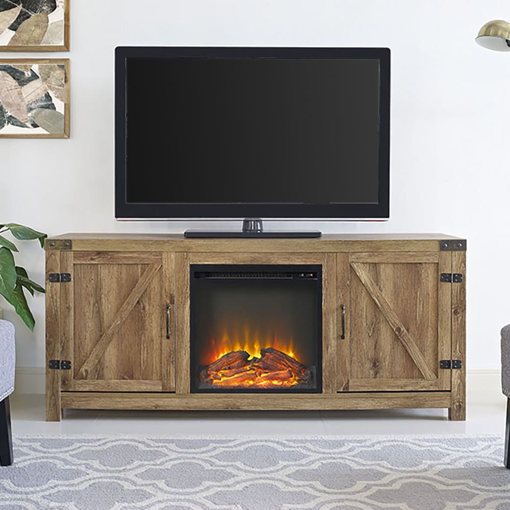 W. Trends 58 Farmhouse Barn Door Fireplace TV Stand for Most TV’s up to 65 - Barnwood - W. Trends