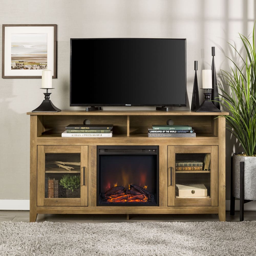 W. Trends 58 Wood Highboy Fireplace Media TV Stand Console - Rustic Oak - W. Trends