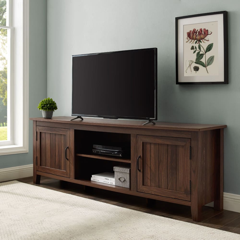 W. Trends 70 Modern Farmhouse 2 Door TV Stand for Most TV’s up to 80 - Dark Walnut - W. Trends