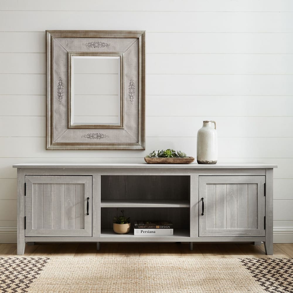 W. Trends W. Trends 70 Modern Farmhouse Simple Grooved Door TV Stand for TVs Up to 85- Stone Gray - Home/Furniture/TV Stands & Media