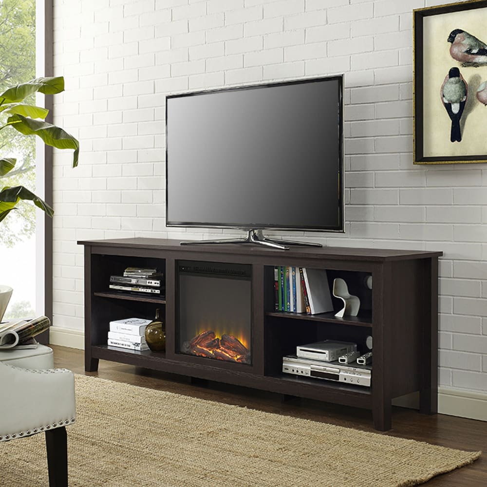 W. Trends 70 Rustic Open Storage Fireplace TV Stand or TVs up to 80 - Espresso - W. Trends