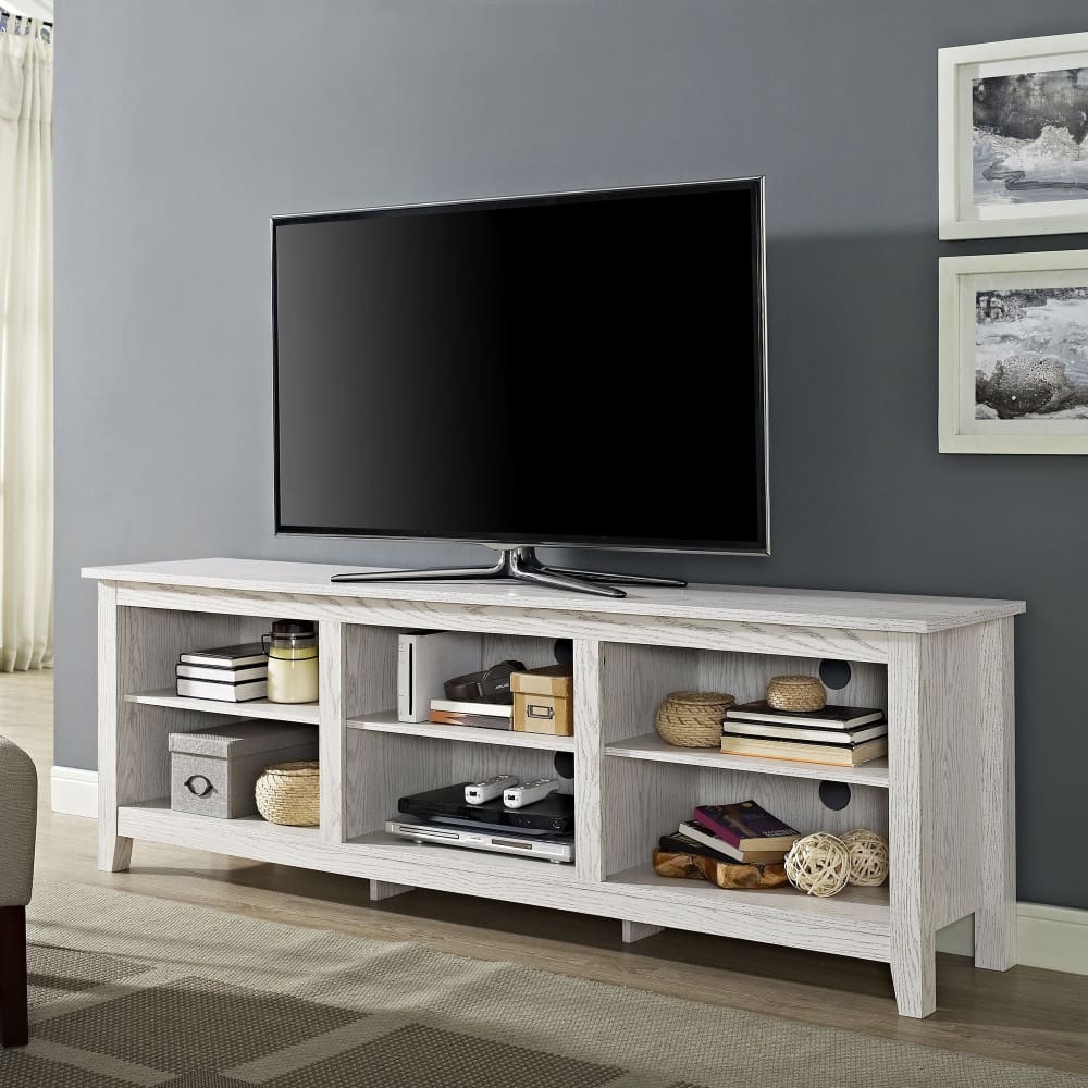 W. Trends 70 Rustic Open Storage TV Stand or TVs up to 80 - White Wash - W. Trends