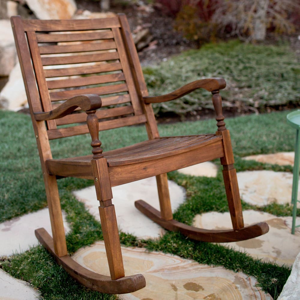 W. Trends Outdoor Acacia Wood Deep Seated Rocking Chair - Dark Brown - W. Trends