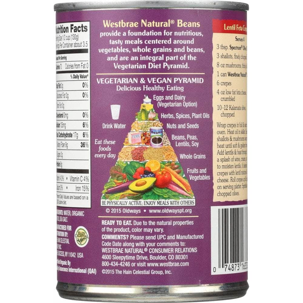 Westbrae Westbrae Natural Vegetarian Organic Lentil Beans, 15 oz