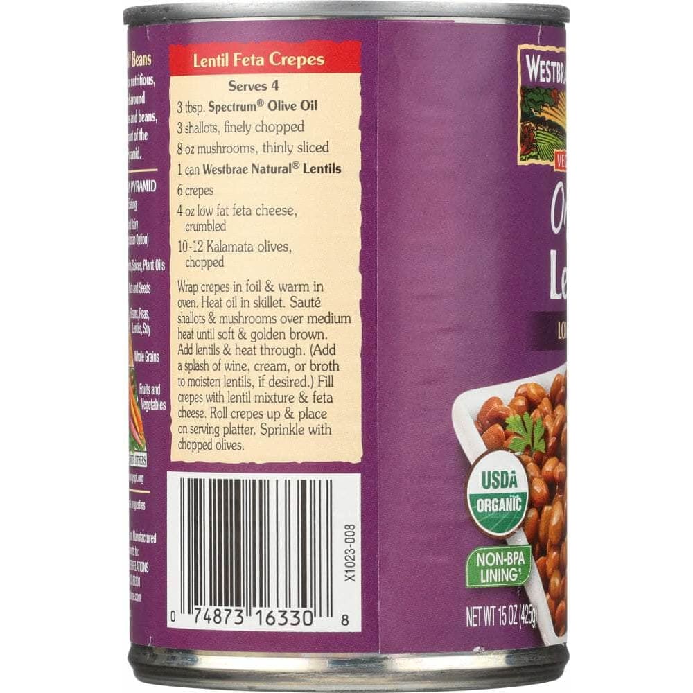 Westbrae Westbrae Natural Vegetarian Organic Lentil Beans, 15 oz