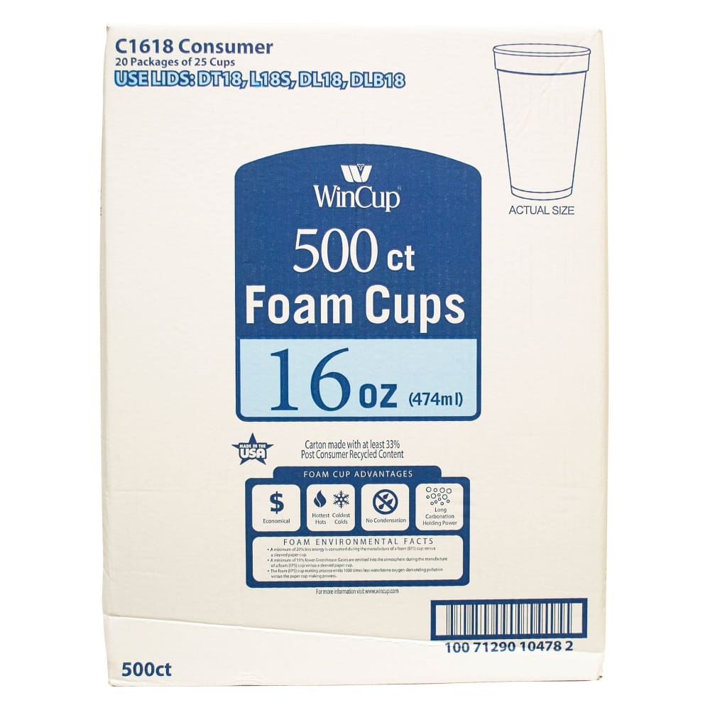 WinCup 16-Oz. Foam Cups 500 ct. - White - WinCup