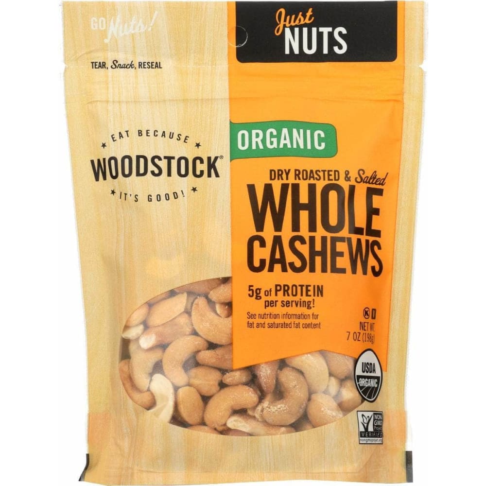 WOODSTOCK Grocery > Snacks > Nuts WOODSTOCK: Organic Whole Cashews Dry Roasted and Salted, 7 oz