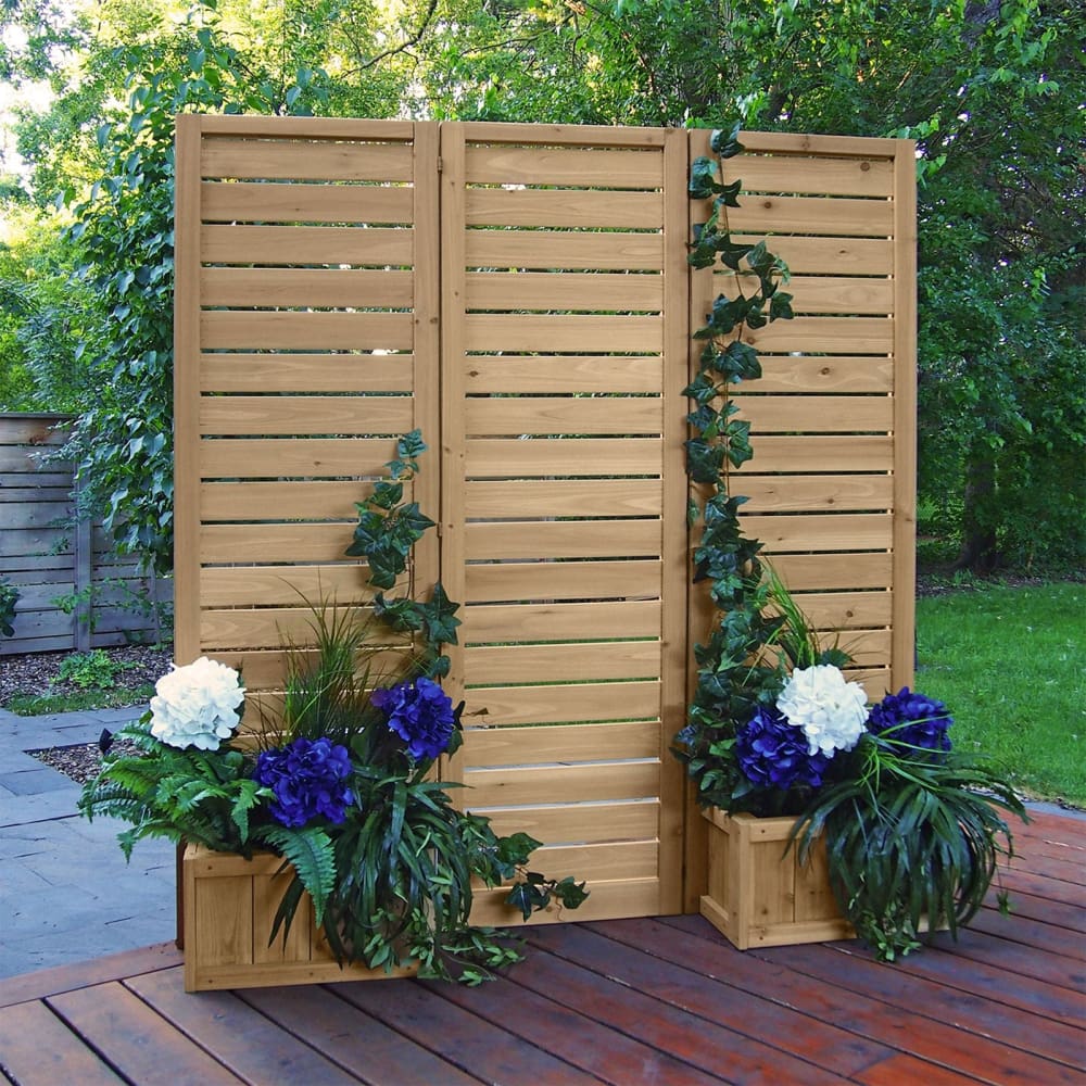 Yardistry Fusion Premium Cedar Privacy Screen with 4 Planters - Yardistry