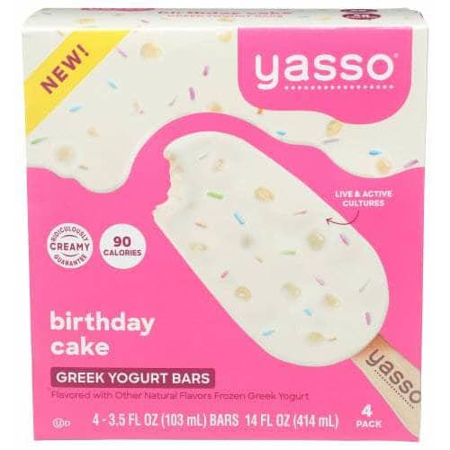 Yasso Grocery > Chocolate, Desserts and Sweets > Ice Cream & Frozen Desserts YASSO: Bar Yogurt Birthday Cake, 4 pk