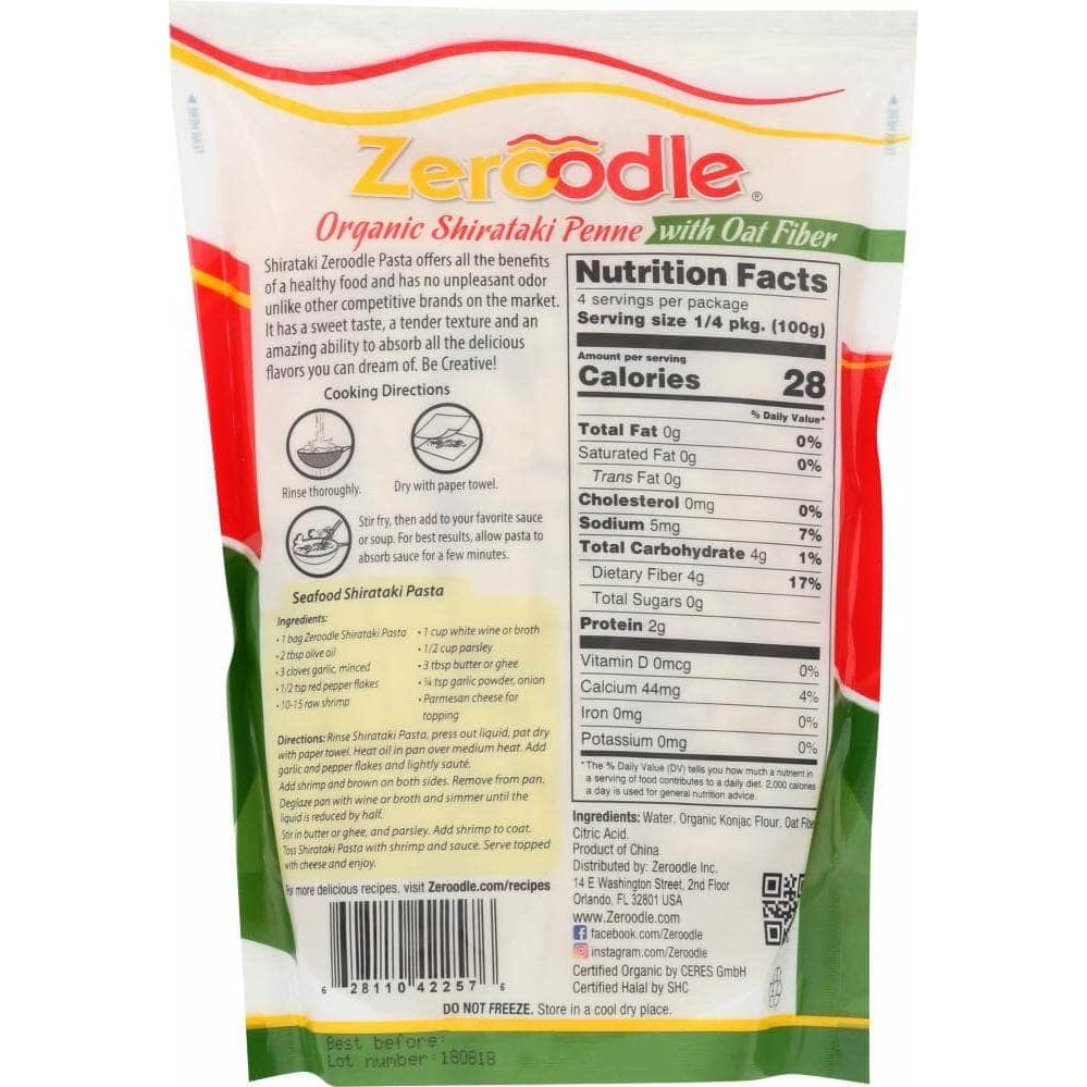 Zeroodle Zeroodle Shirataki Penne Pasta with Oat Fiber, 14 oz