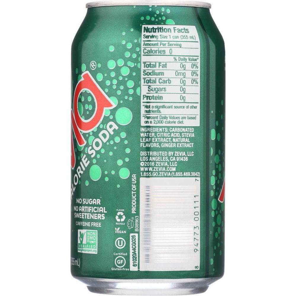 Zevia Zevia All Natural Zero Calorie Soda Ginger Ale 6-12 fl oz, 72 fl oz