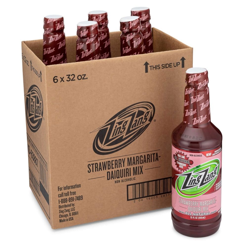 Zing Zang Strawberry Margarita-Daiquiri Mix (32 fl. oz. bottle 6 pk.) - Cocktail Drink and Alcohol Mixers - Zing