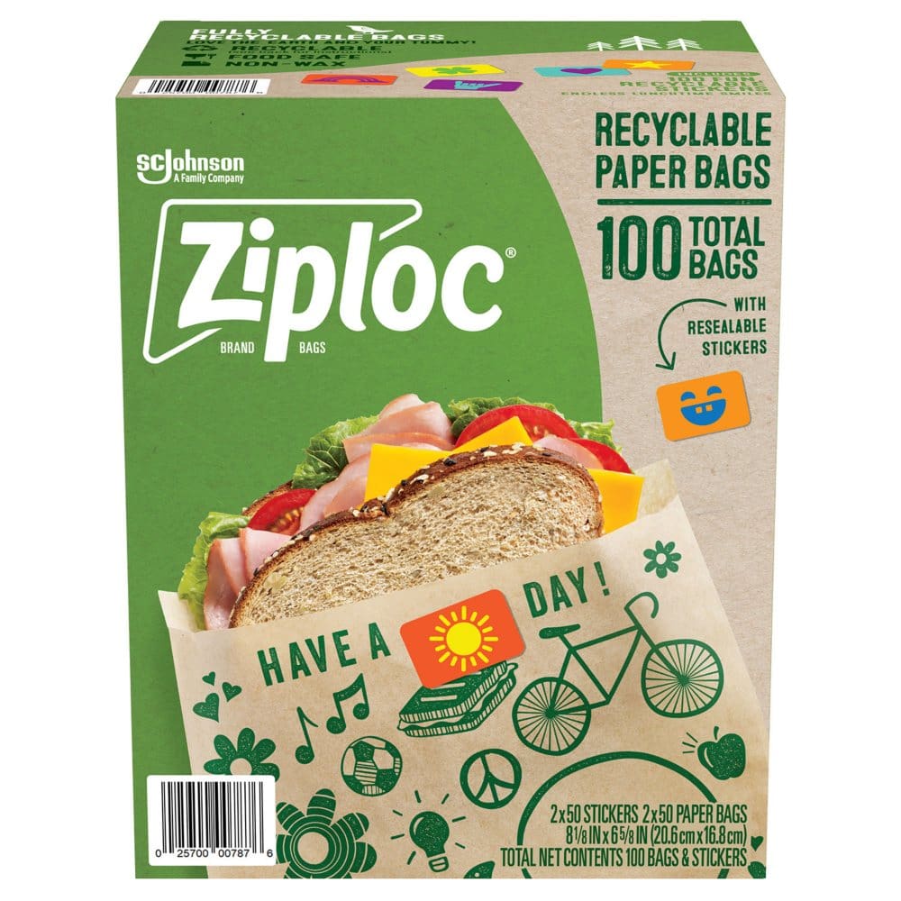 Ziploc Paper Sandwich Bags w/ Resealable Stickers (50 ct./pk. 2 pk.) - Paper & Plastic - Ziploc Paper