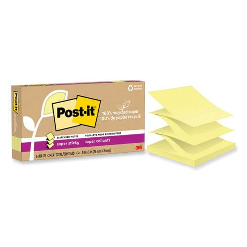 100% Recycled Paper Super Sticky Notes 3 X 3 Canary Yellow 70 Sheets/pad 6 Pads/pack - School Supplies - Post-it® Notes Super Sticky