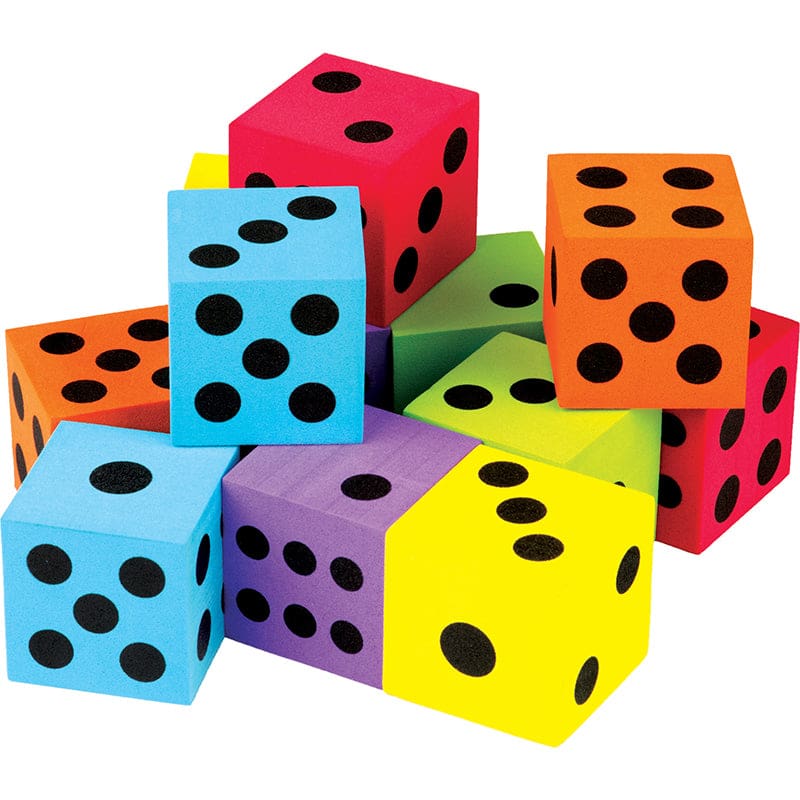 12 Pack Foam Colorful Large Dice (Pack of 6) - Dice - Teacher Created Resources