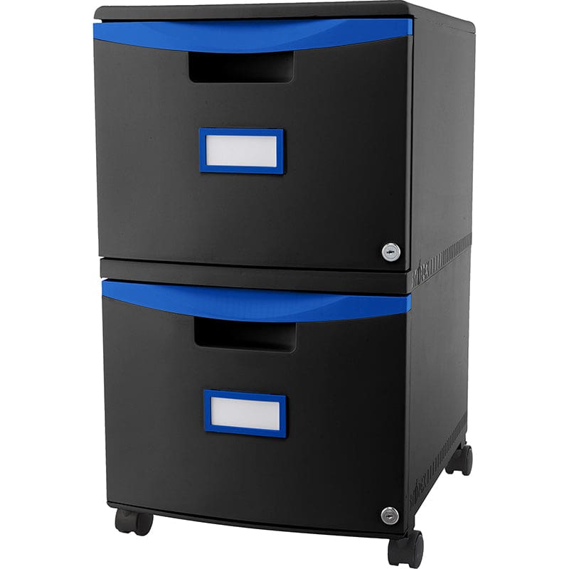 2 Drawer Blk/Blu Mobile File Cabint With Lock - Storage - Storex Industries